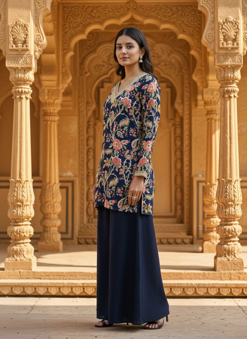 MODAL SILK CO-ORD SET NAVY BLUE