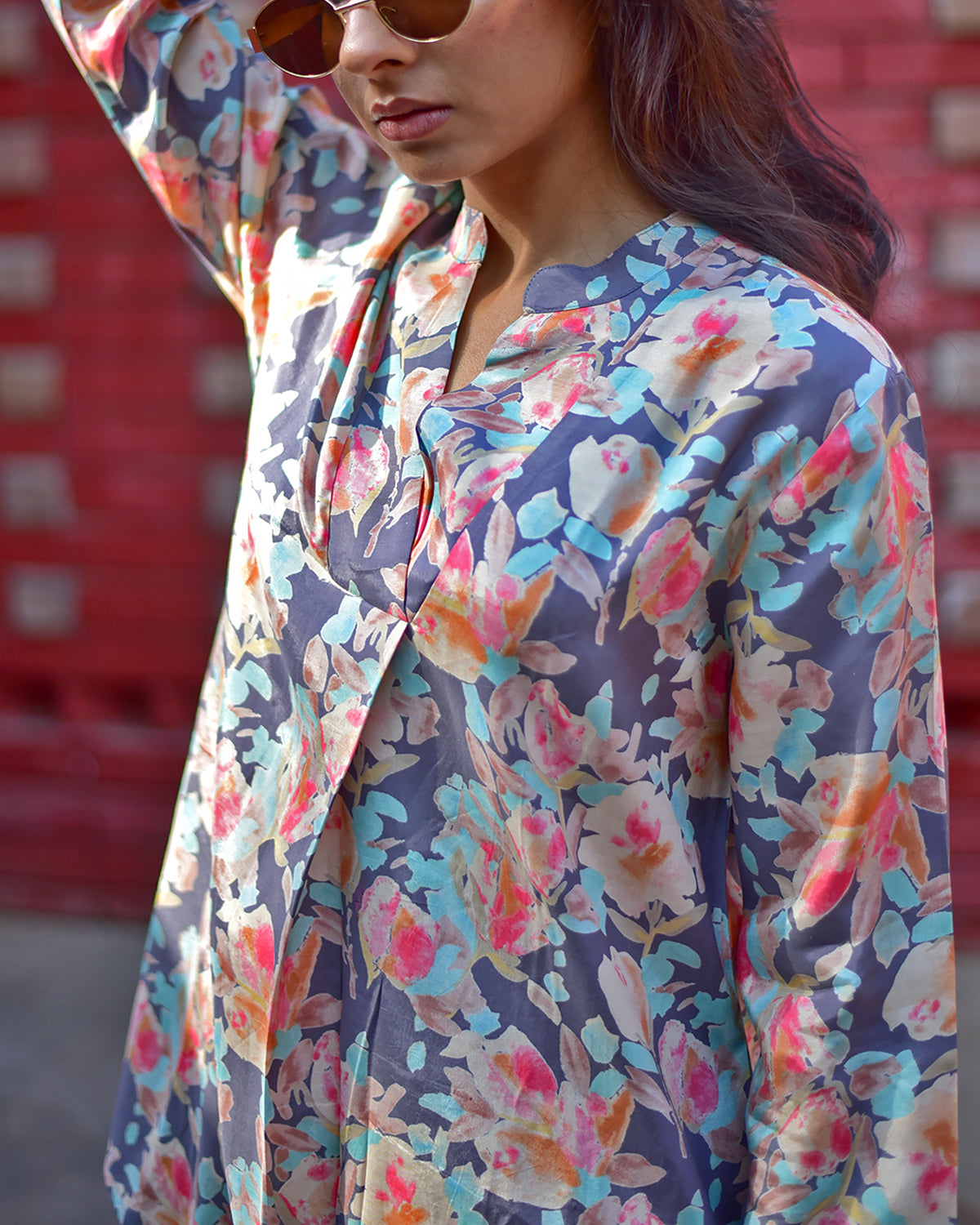PREMIUM RAYON FLORAL GREY CO-ORD SET