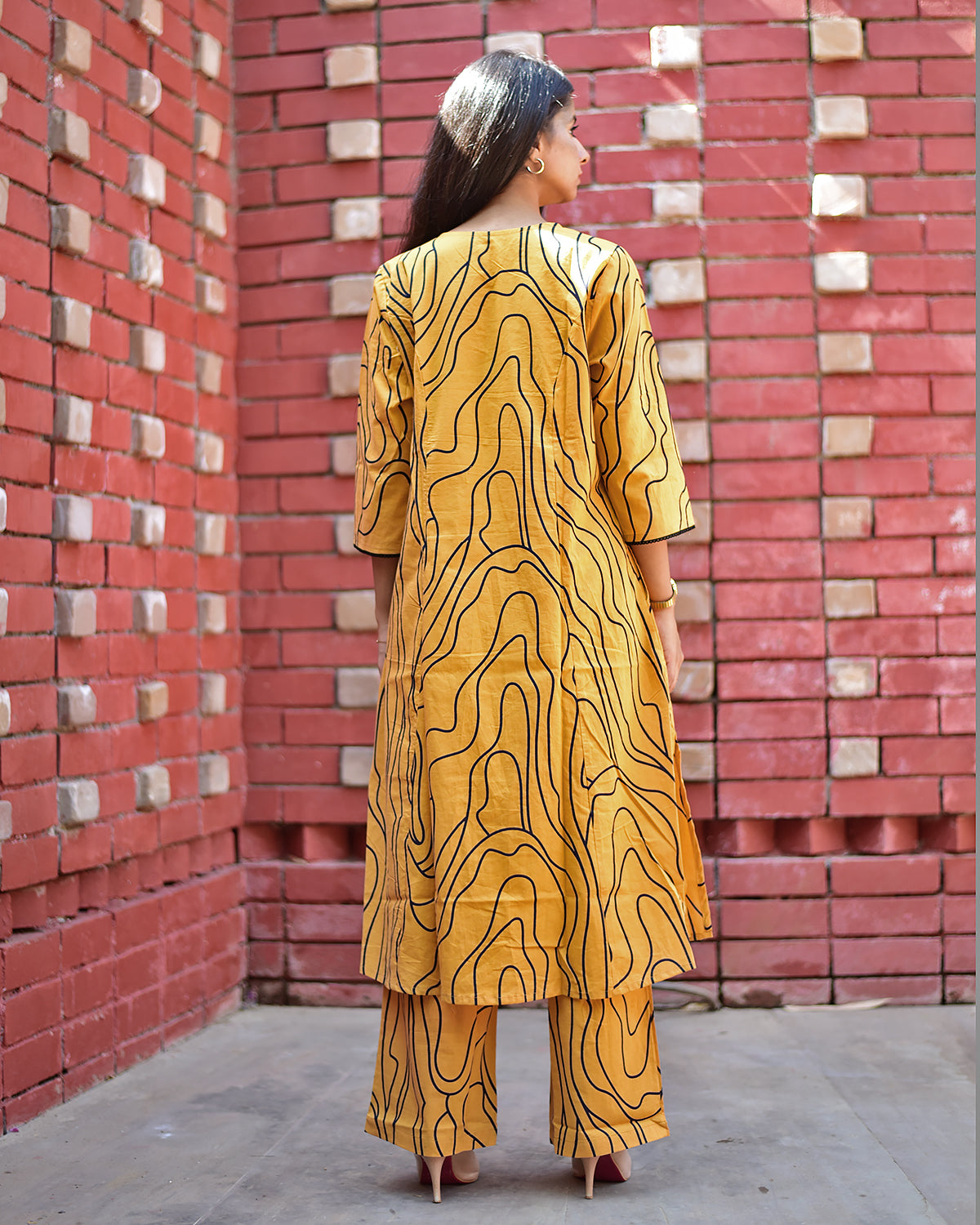 PURE COTTON MUSTARD A-LINE KURTA & PALAZZO SET