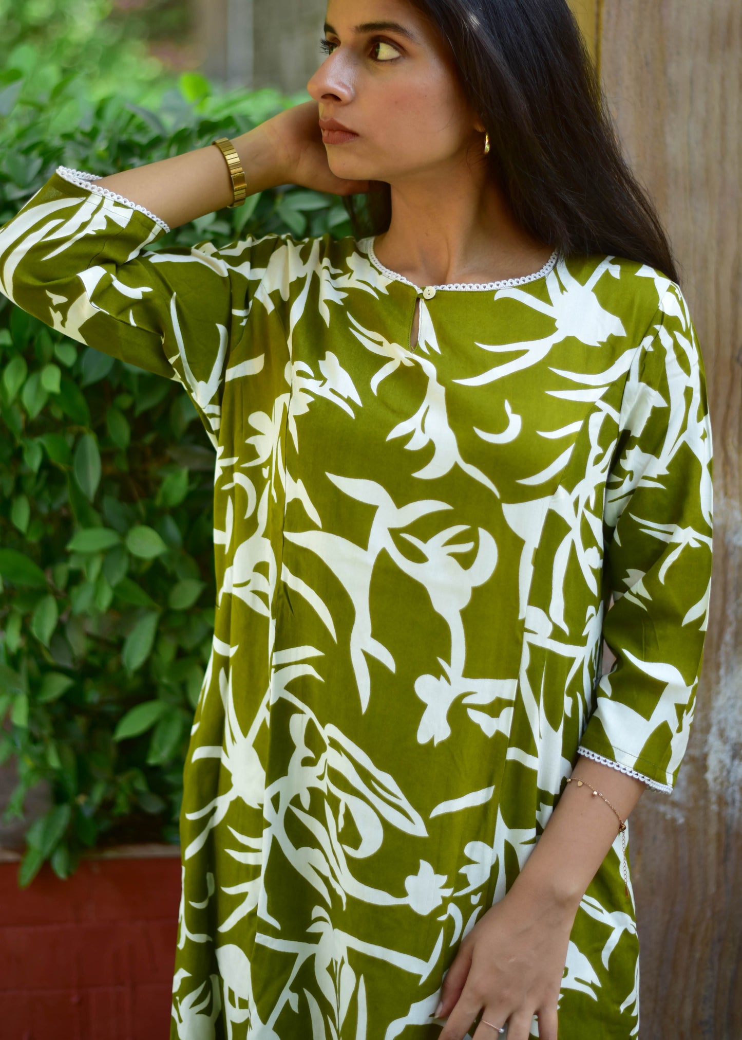 PREMIUM RAYON GREEN A-LINE KURTA & PALAZZO SET