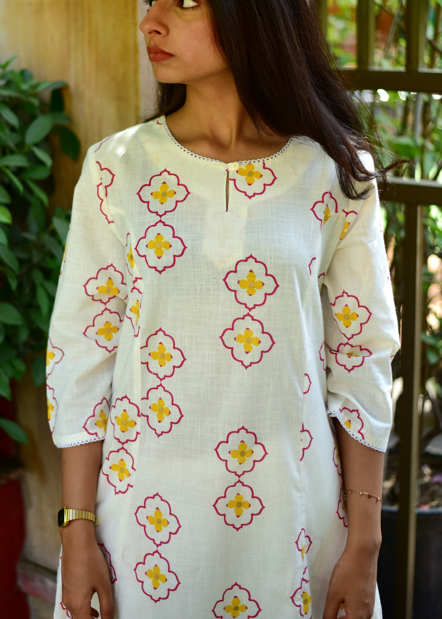 RAYON SLUB WHITE A-LINE KURTA & PALAZZO SET