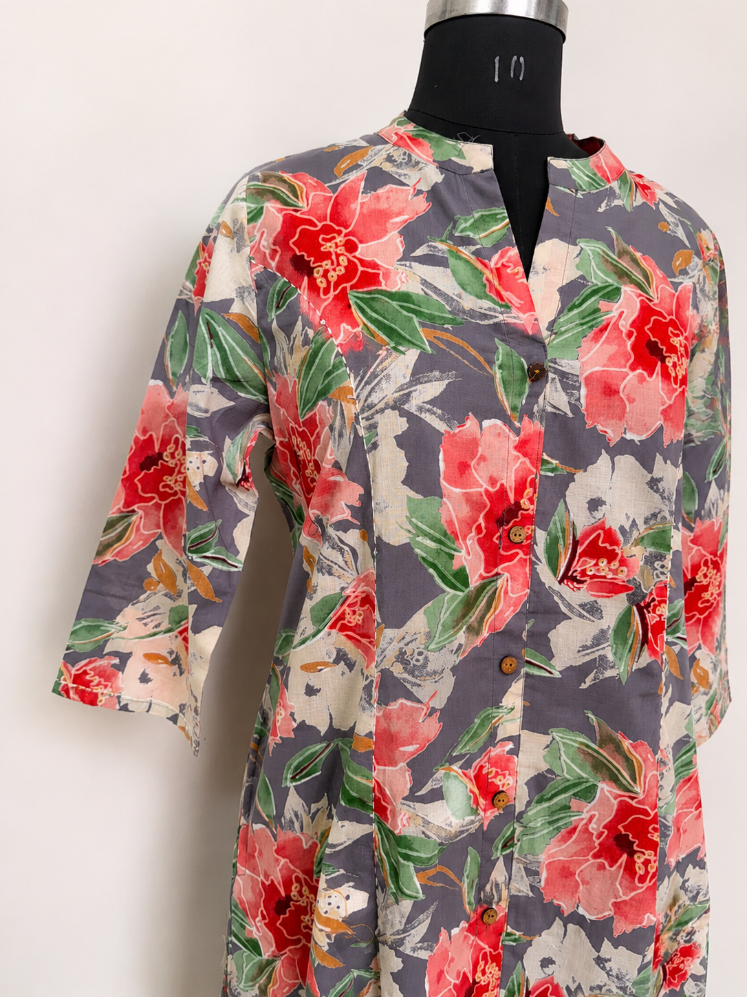 GREY FLORAL COTTON KURTI