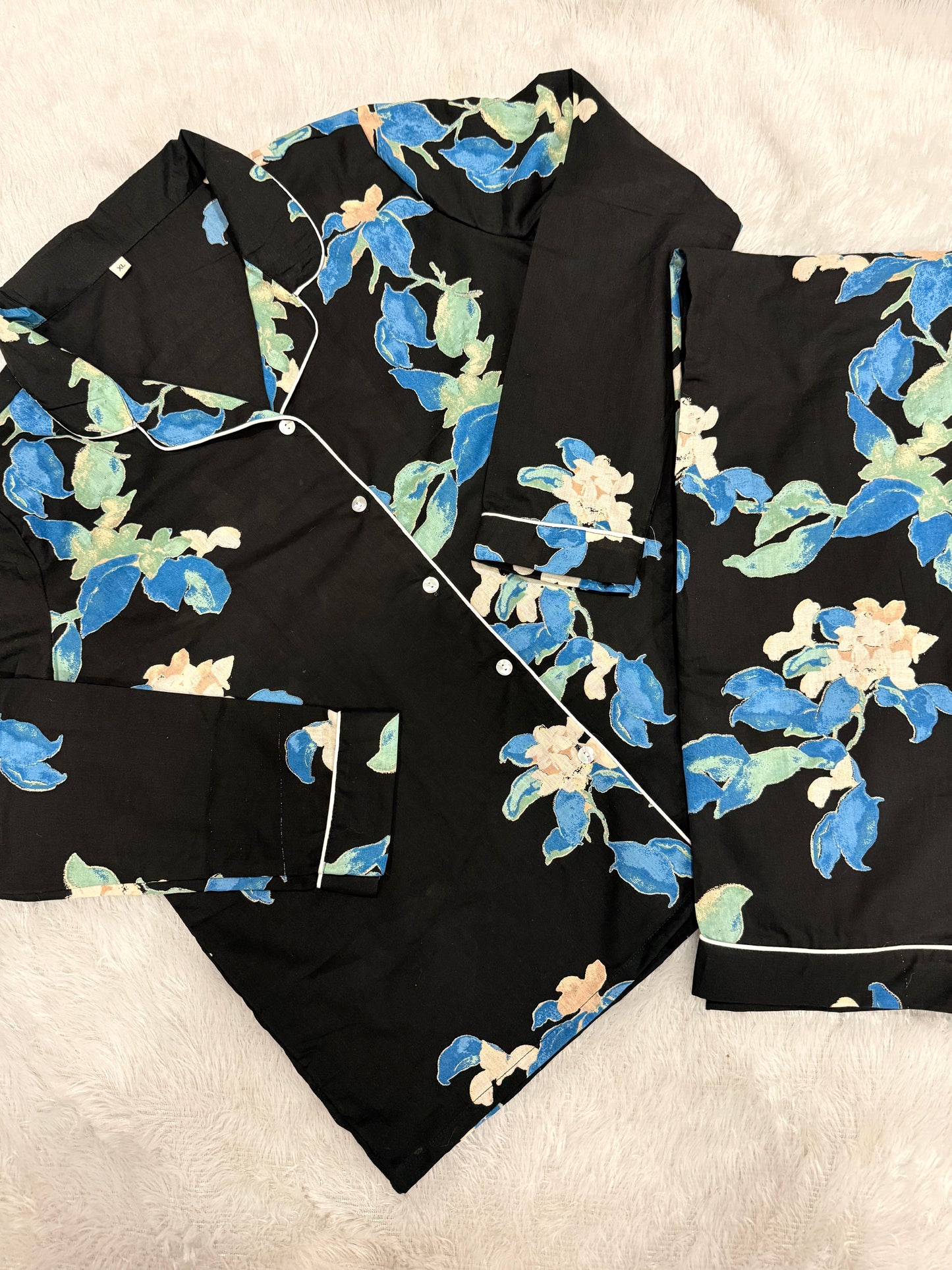 Black Floral Cotton PJ Set