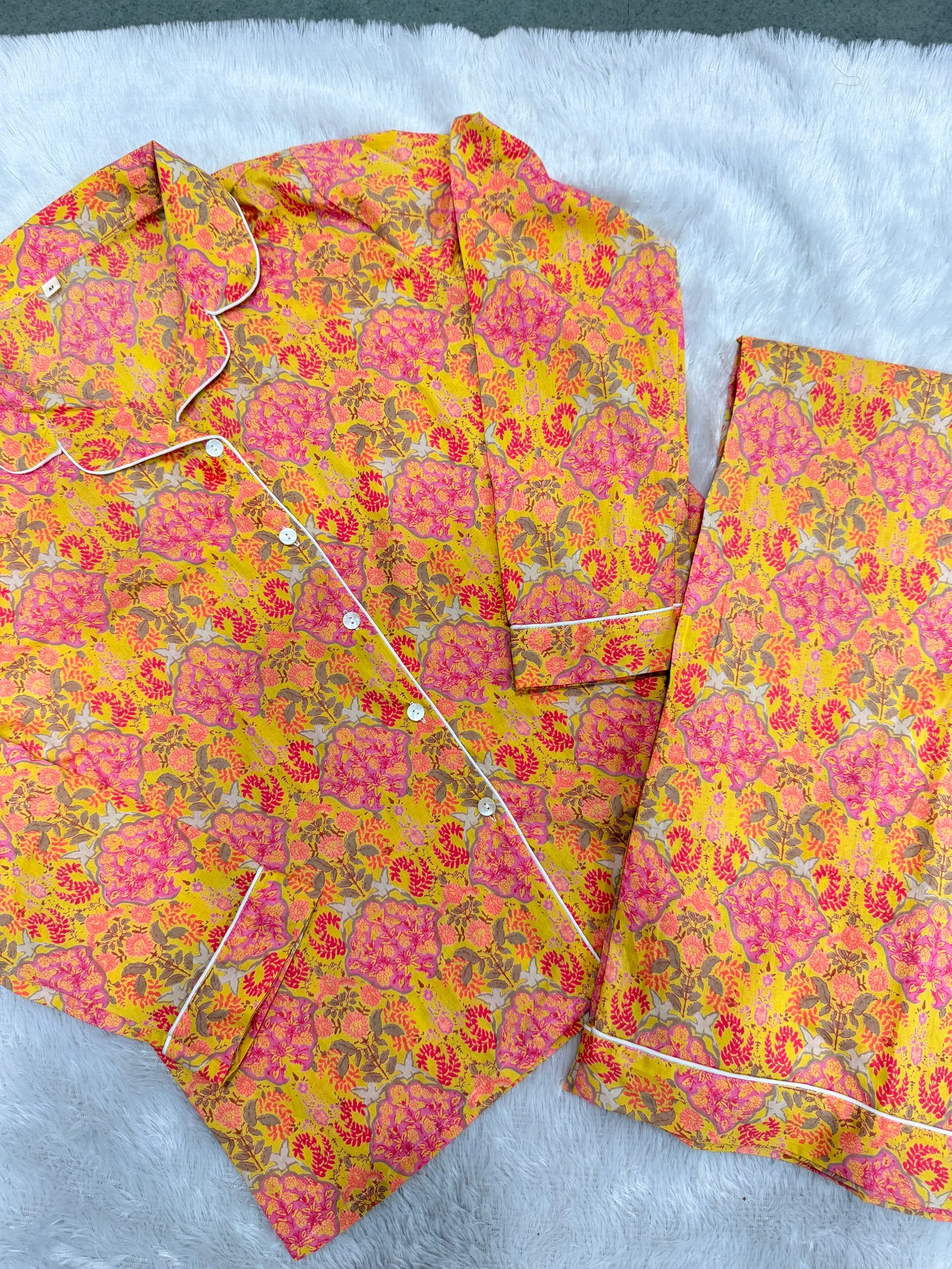 Sunshine Yellow with Pink Floral Print