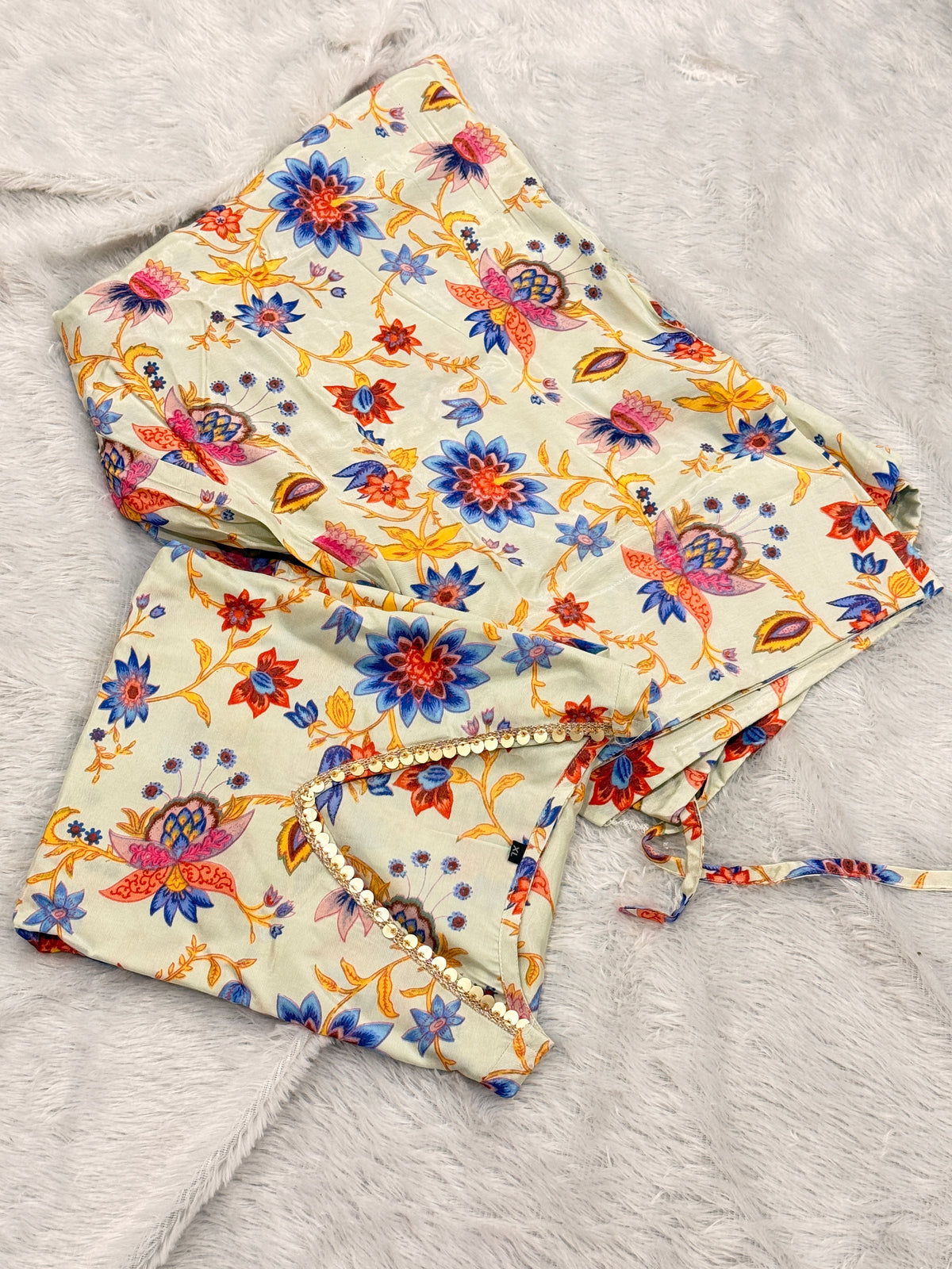Ivory Blue Floral Summer Silk Farshi Salwar Set