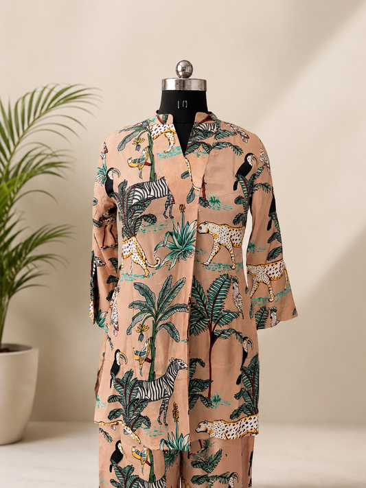 Sand Beige Tropical Print