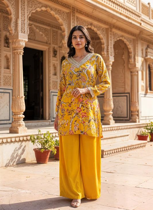 MODAL SILK CO-ORD SET YELLOW
