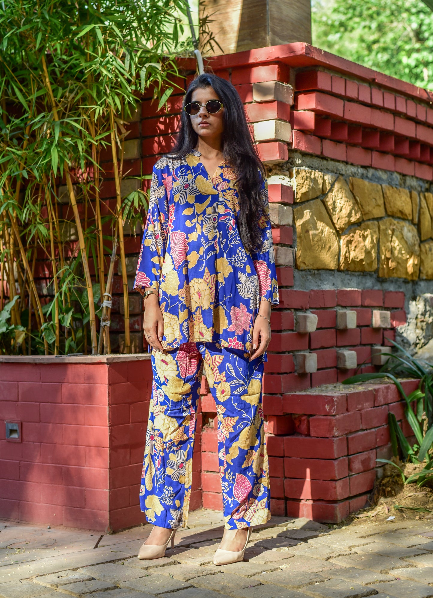 MODAL SILK ROYAL BLUE FLORAL CO-ORD SET