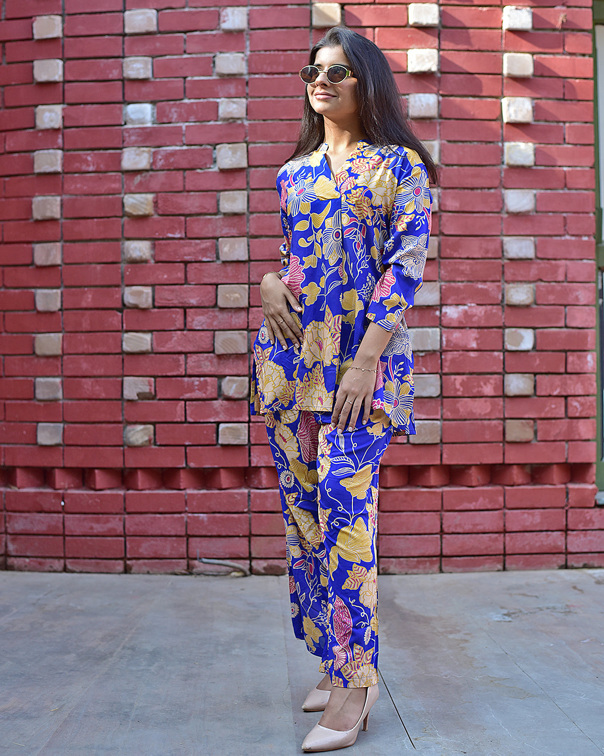 MODAL SILK ROYAL BLUE FLORAL CO-ORD SET