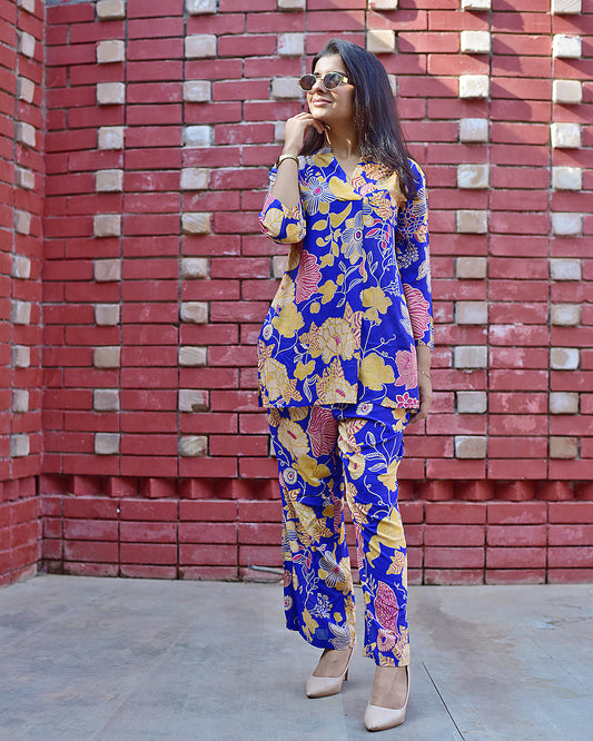 MODAL SILK ROYAL BLUE FLORAL CO-ORD SET