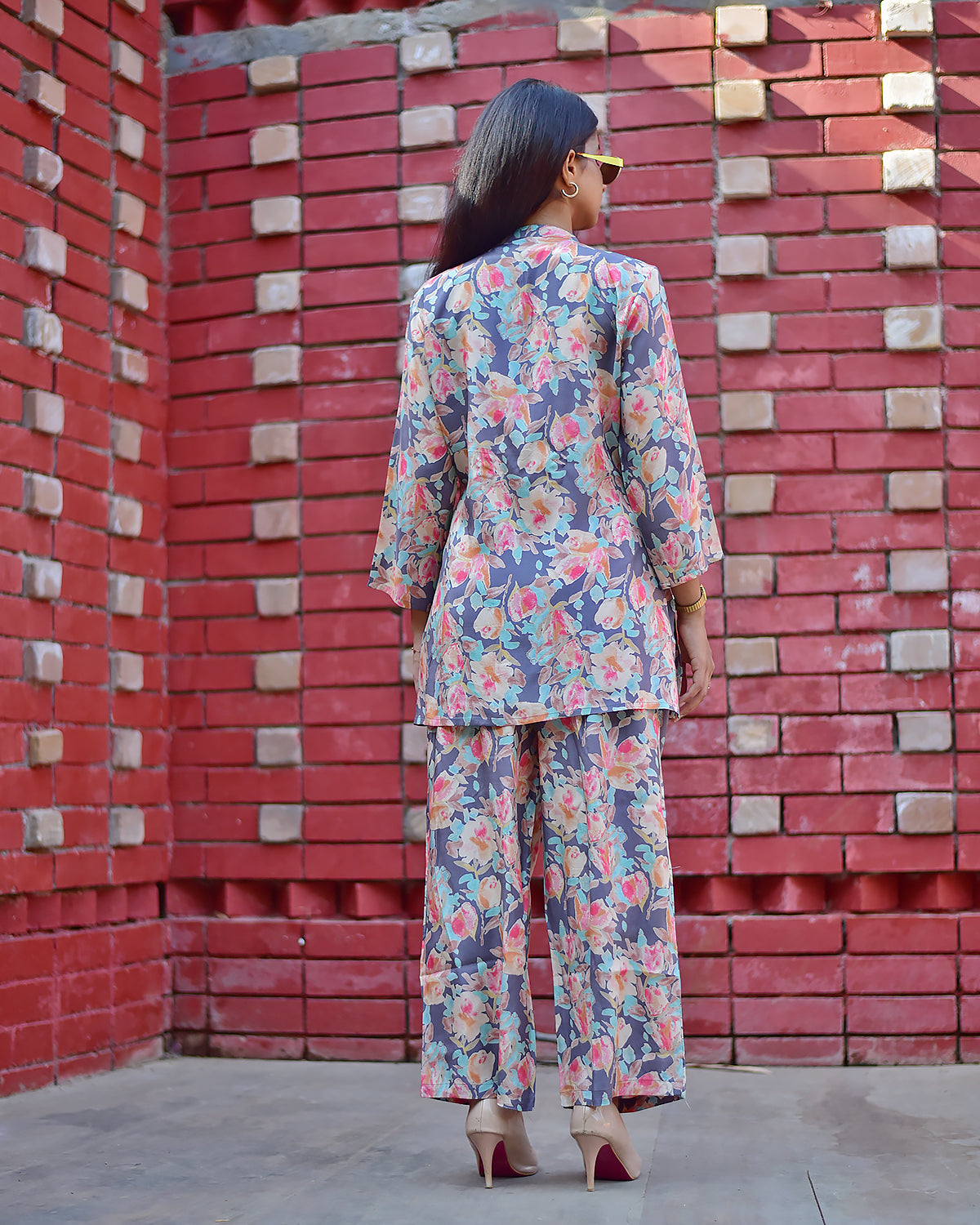 PREMIUM RAYON FLORAL GREY CO-ORD SET