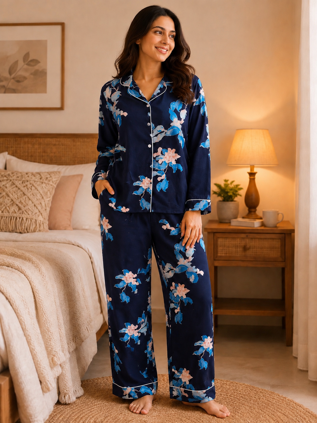Navy Blue Floral PJ Set