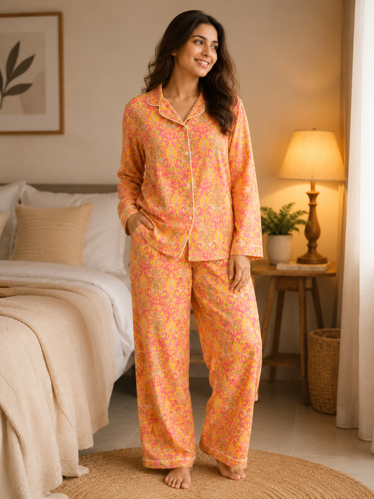 Sunshine Yellow with Pink Floral Print