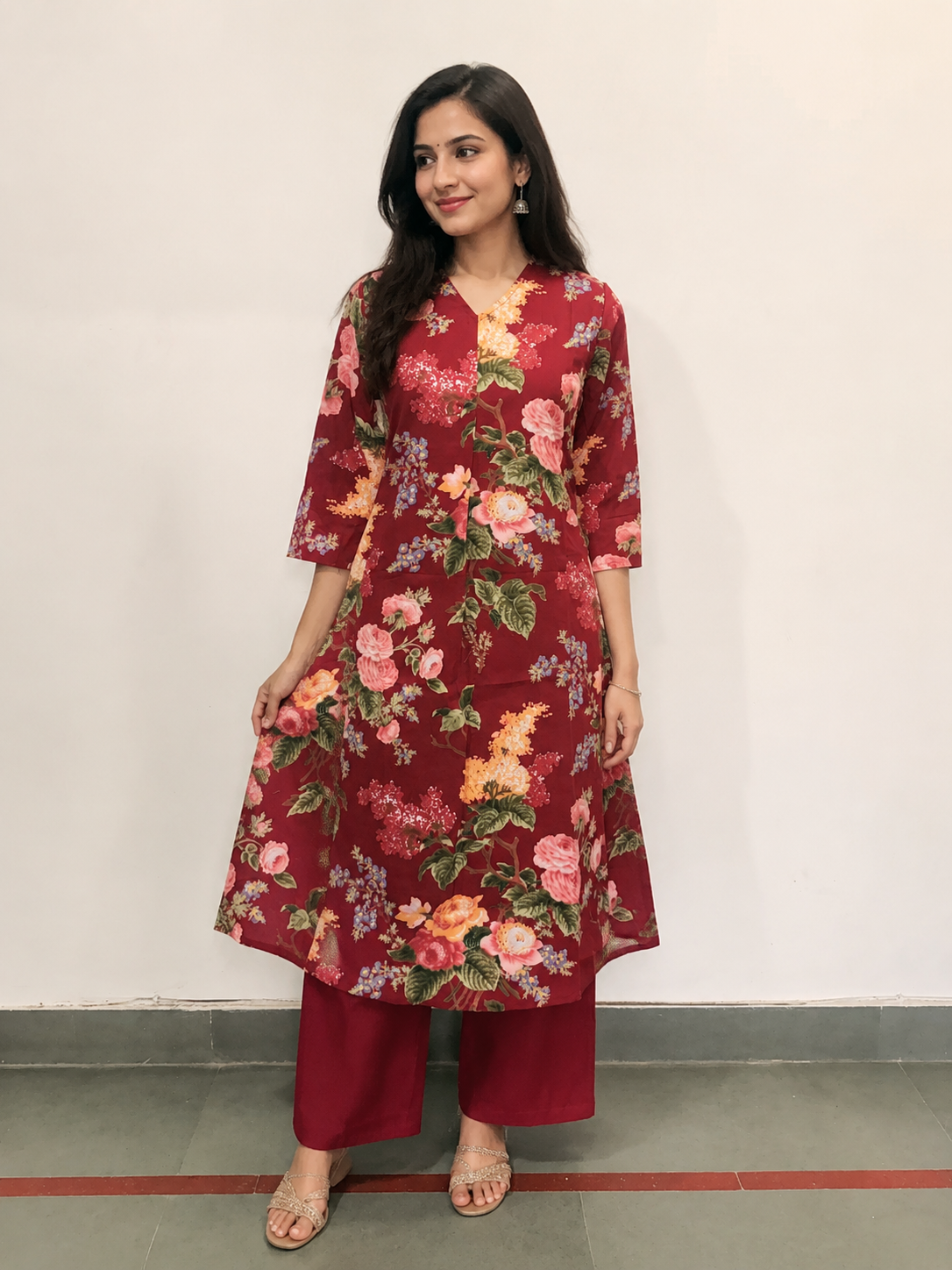 Maroon floral print