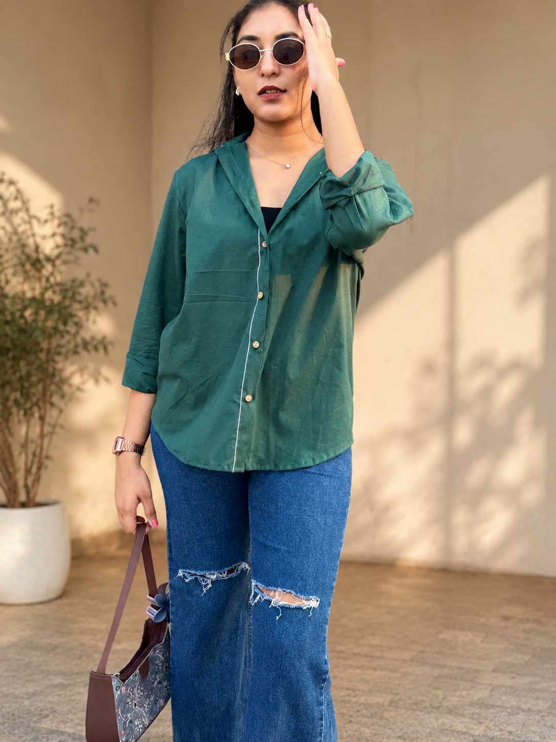 DARK GREEN WOMENS SHIRT