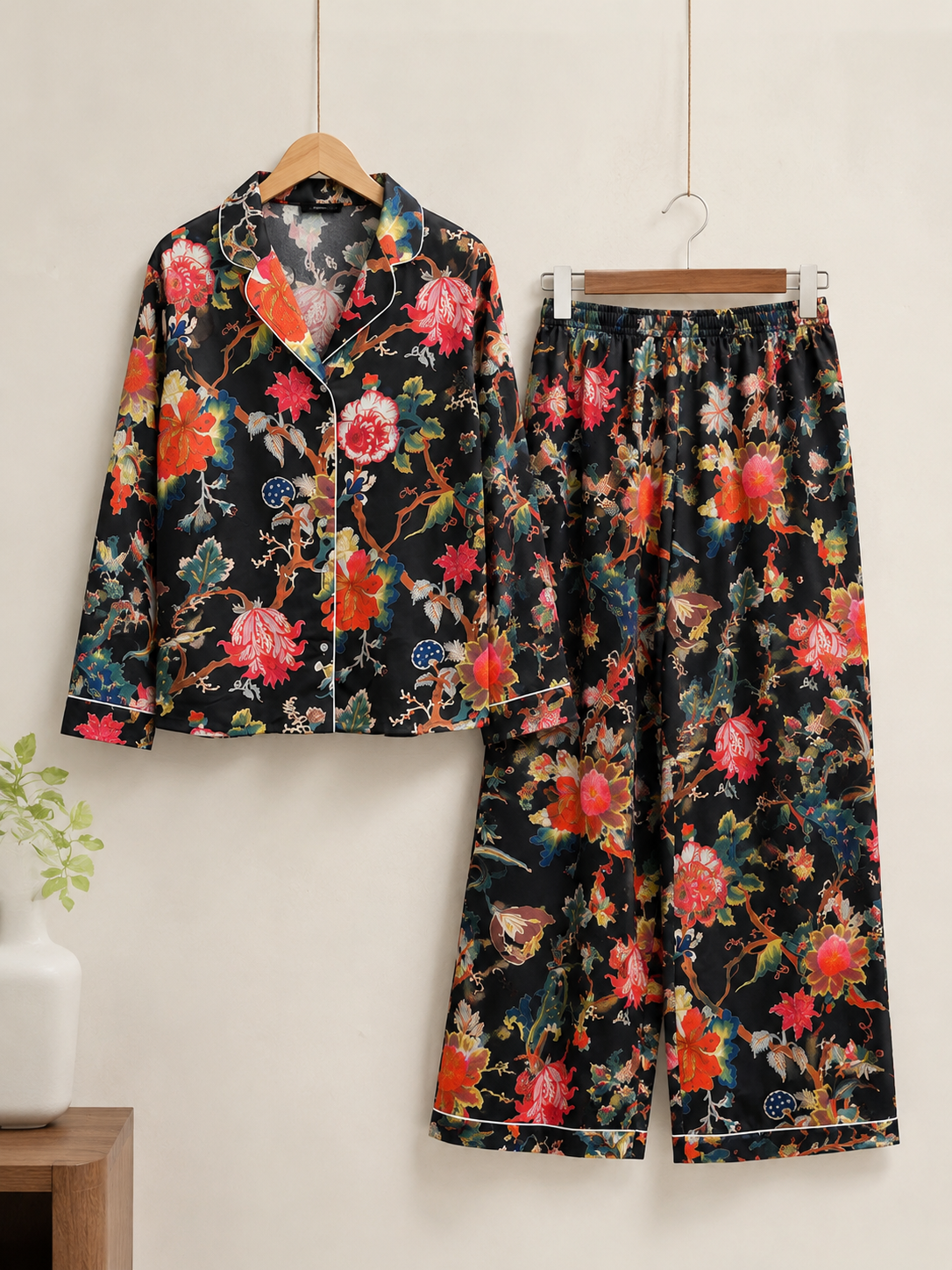 BLACK FLORAL PURE COTTON NIGHT SUIT