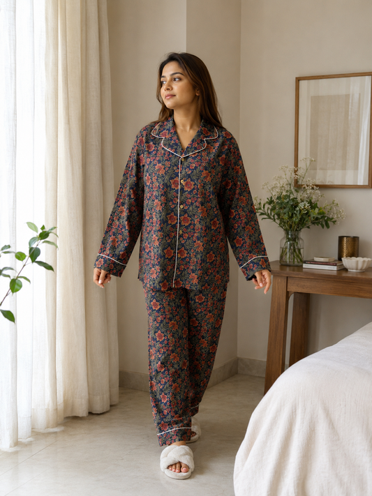 DARK BLUE FLORAL PJ SET