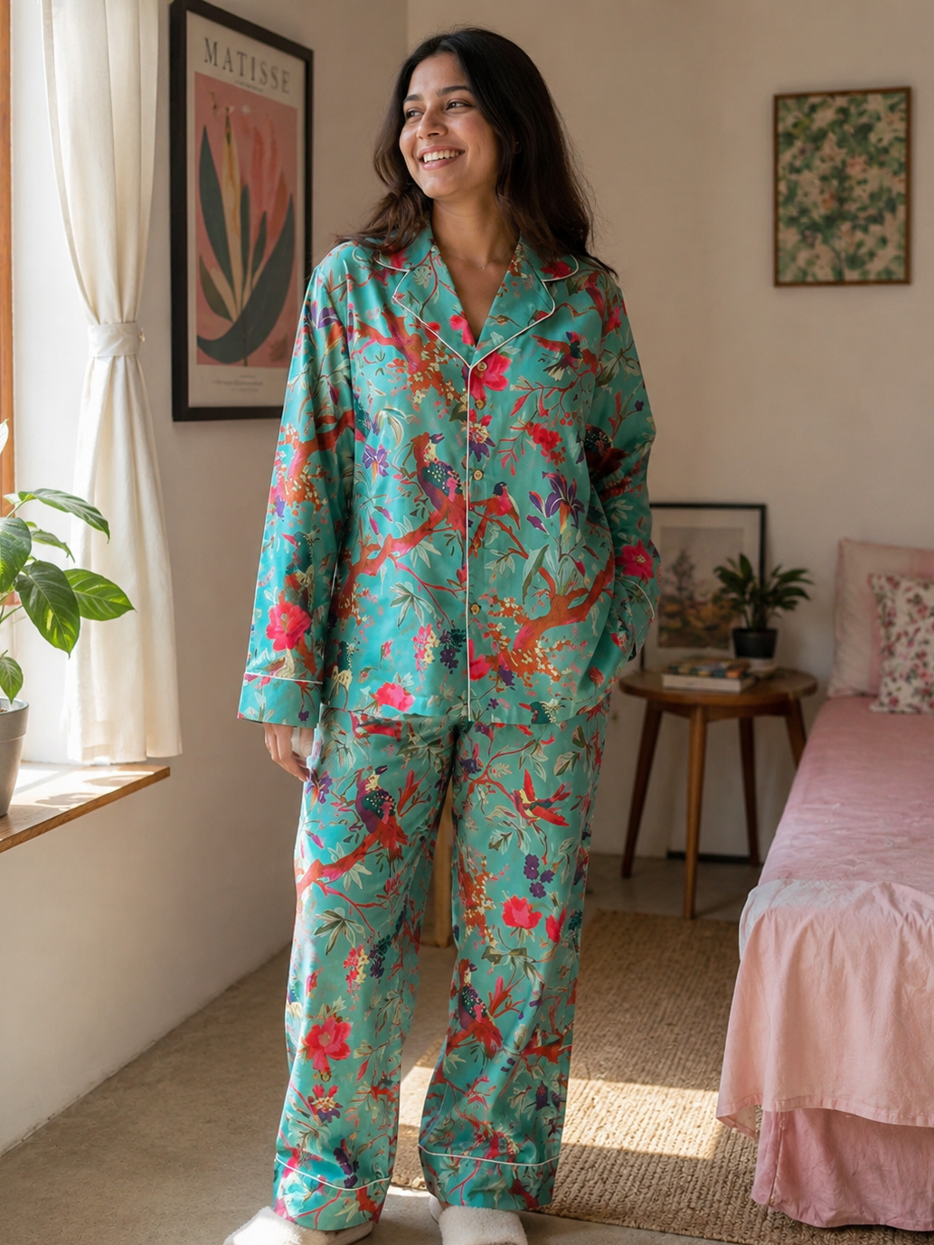 SAGE GREEN BIRD PRINT