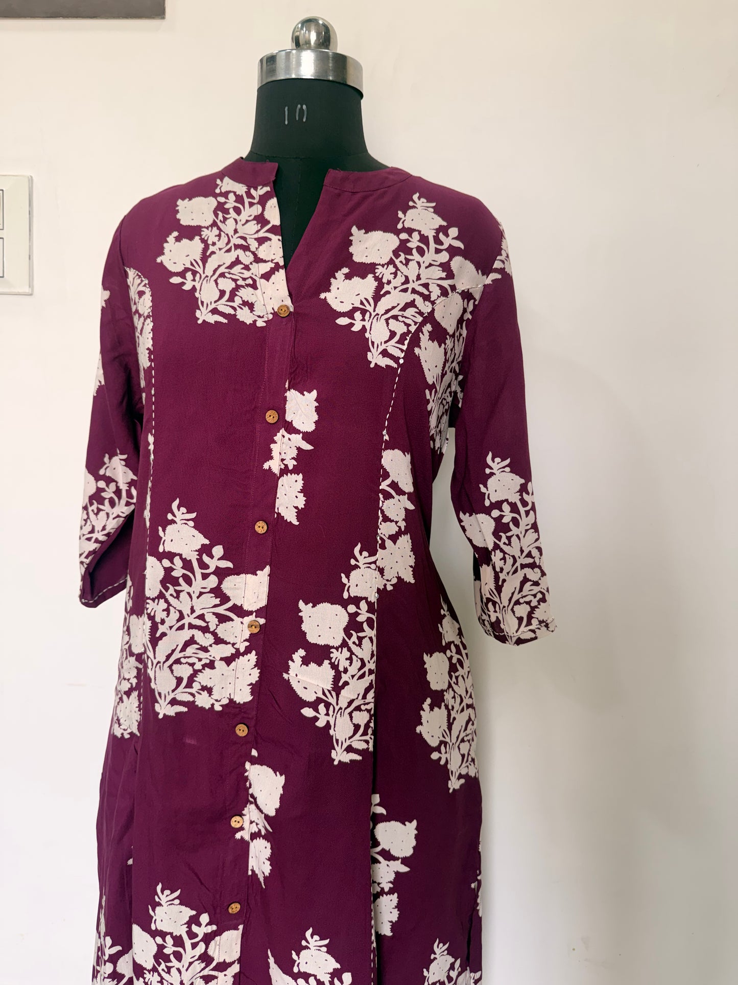 ALINE RAYON WINE FLORAL PRINT KURTI