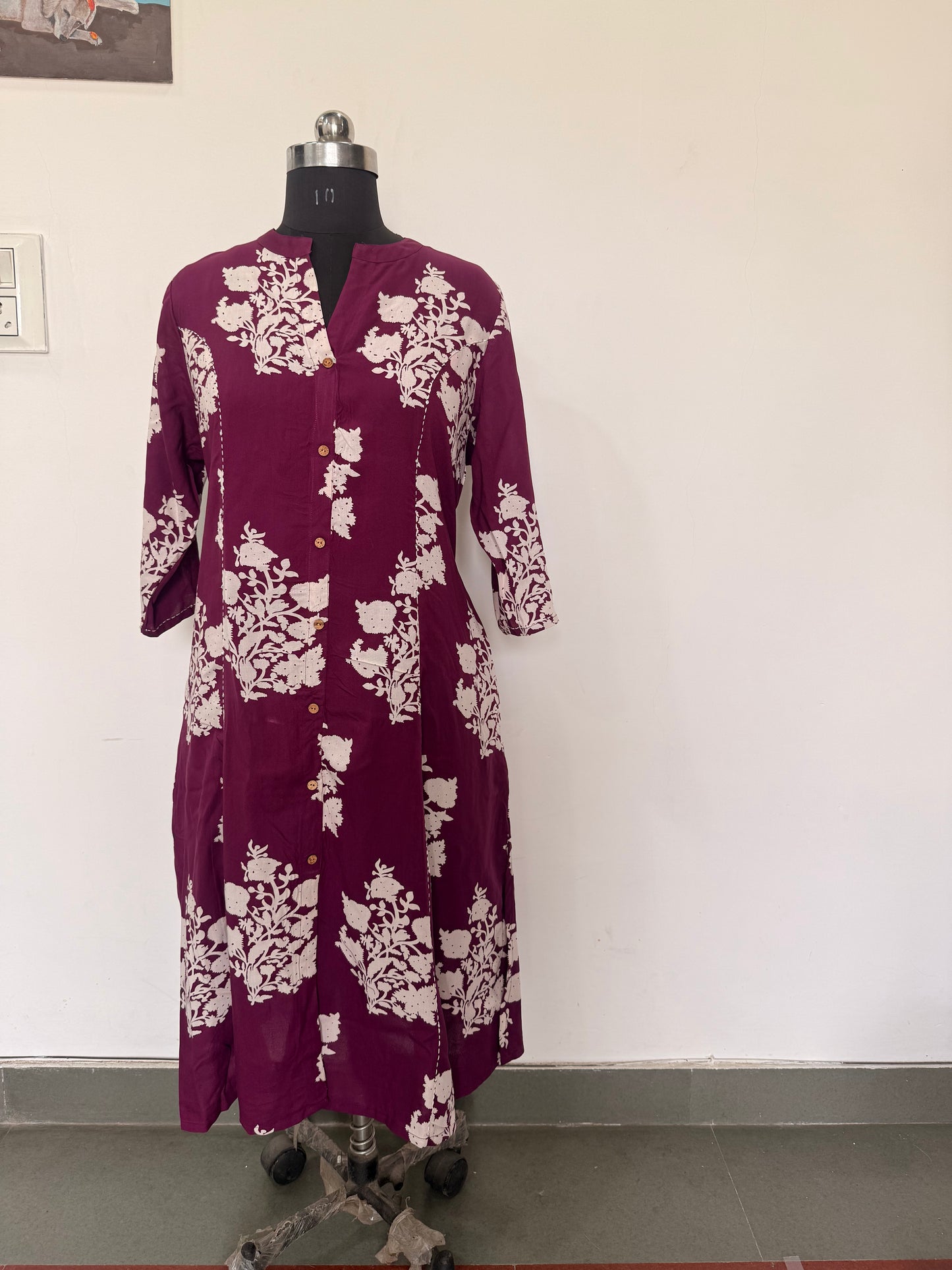 ALINE RAYON WINE FLORAL PRINT KURTI