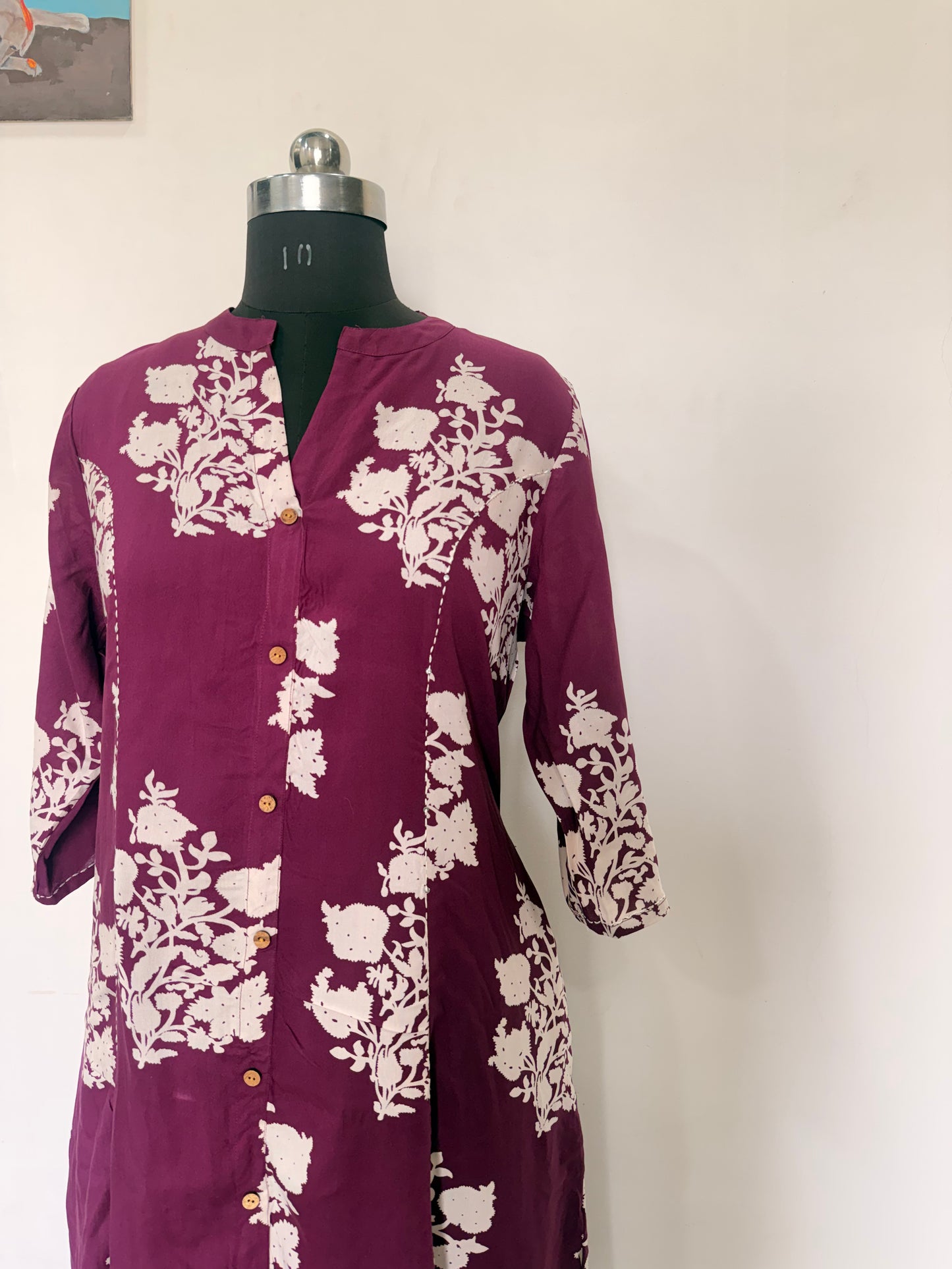 ALINE RAYON WINE FLORAL PRINT KURTI