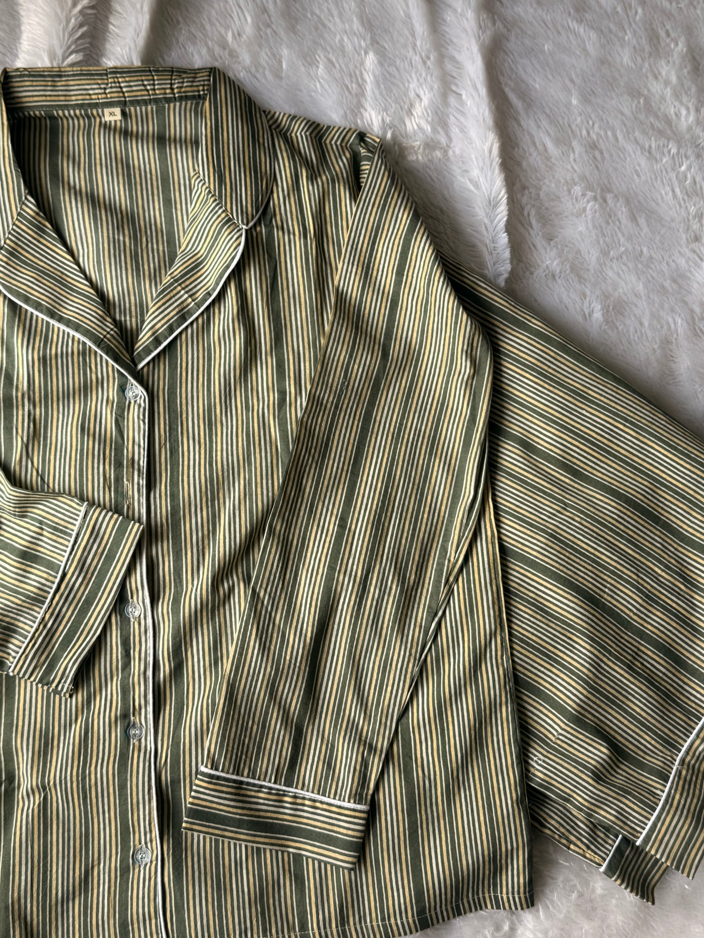 GREY STRIPE PRINT PURE COTTON NIGHT SUIT
