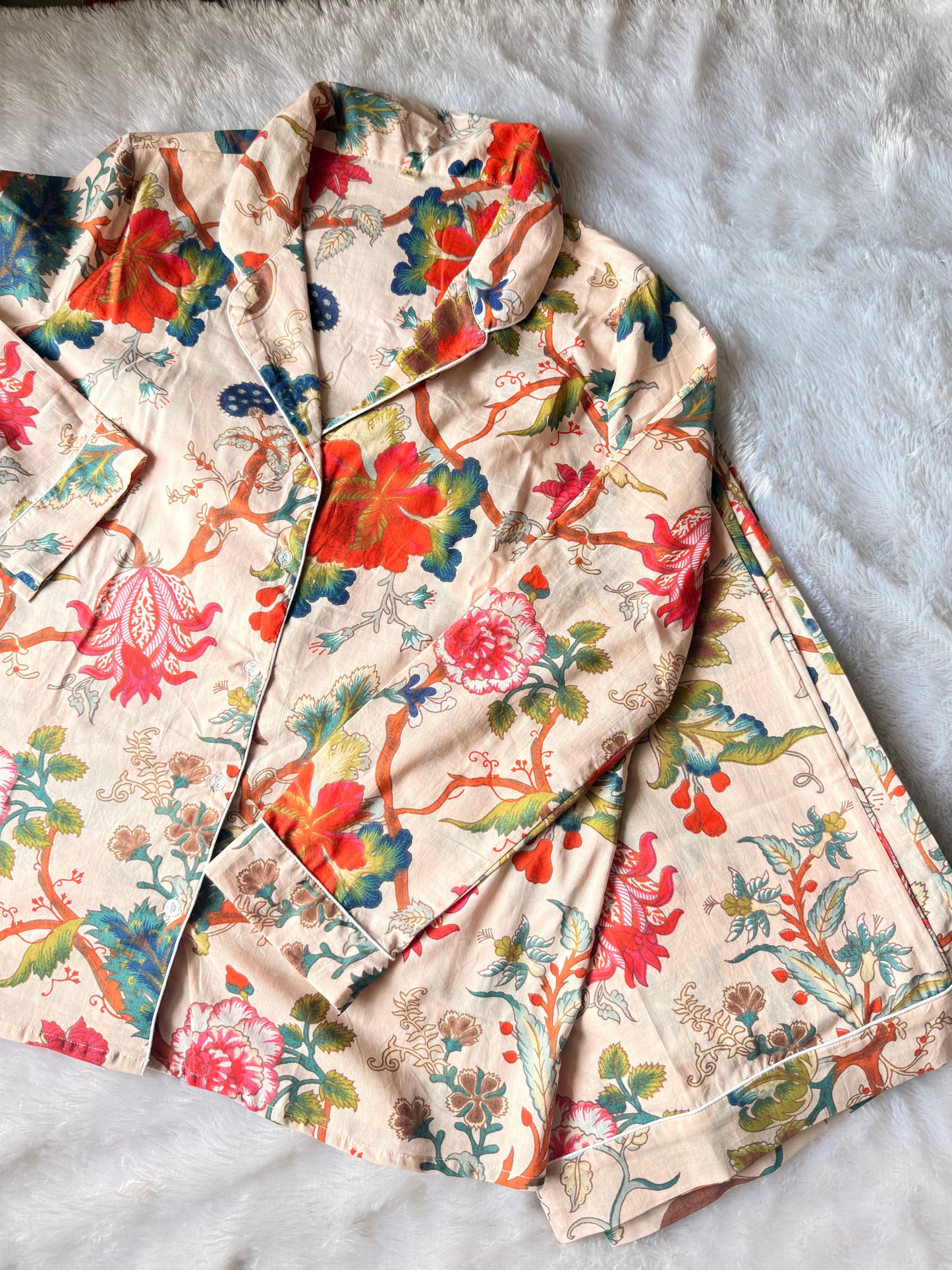 POWDER PINK FLORAL PURE COTTON NIGHT SUIT
