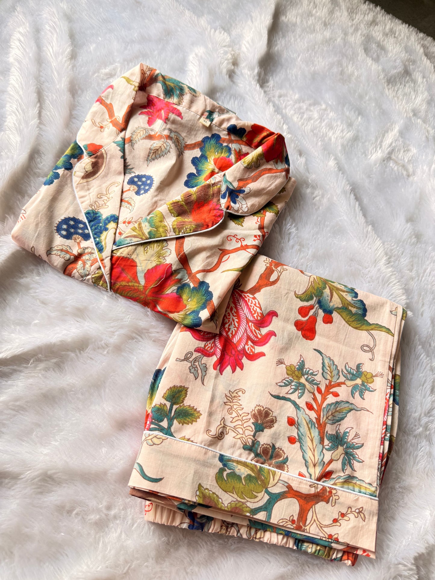 POWDER PINK FLORAL PURE COTTON NIGHT SUIT