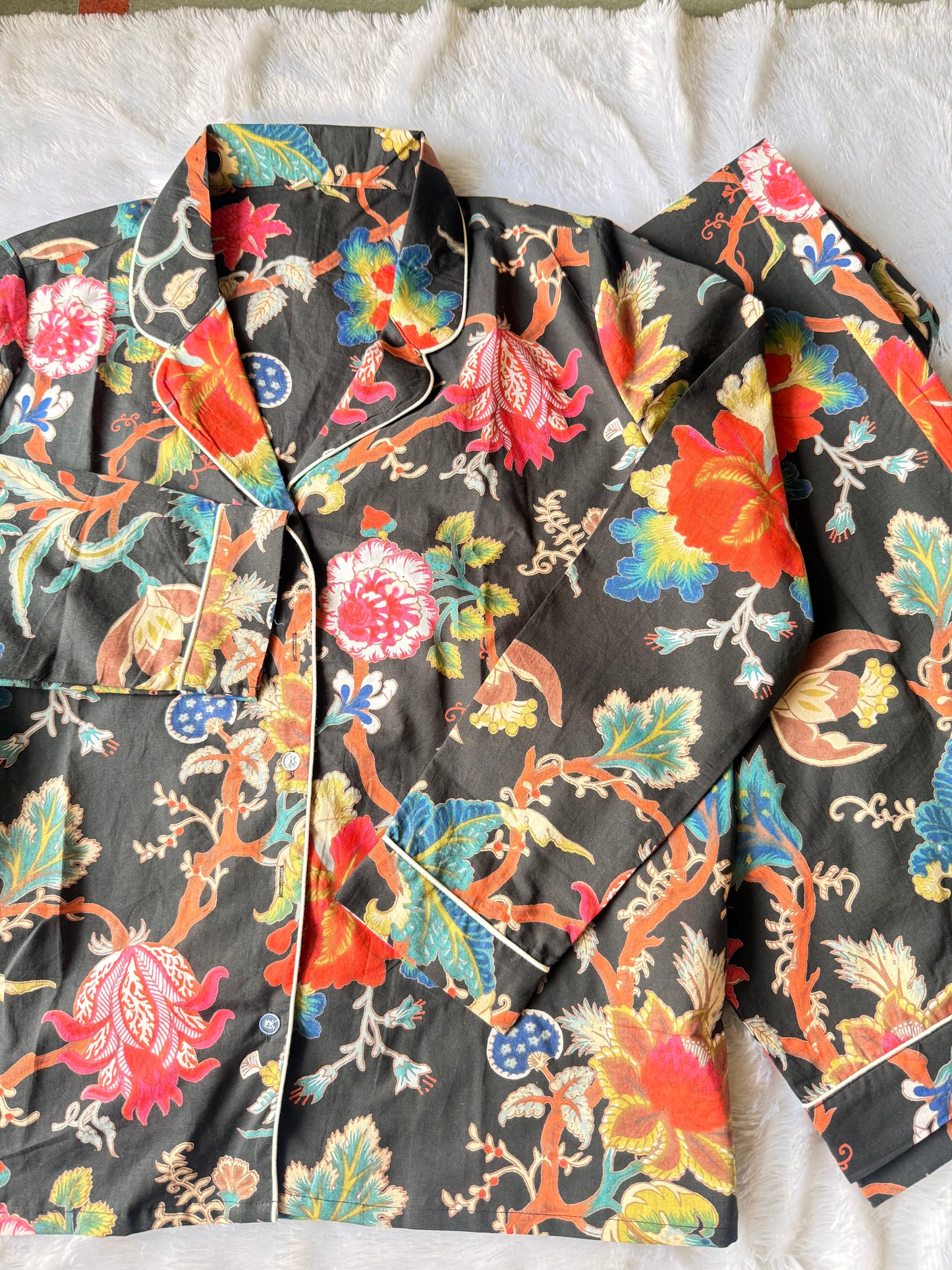 BLACK FLORAL PURE COTTON NIGHT SUIT