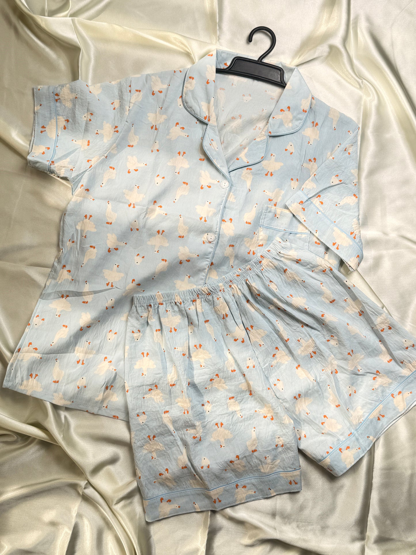 Powder blue duck print blend cotton PJ Set – Half Sleeve Shirt & Shorts