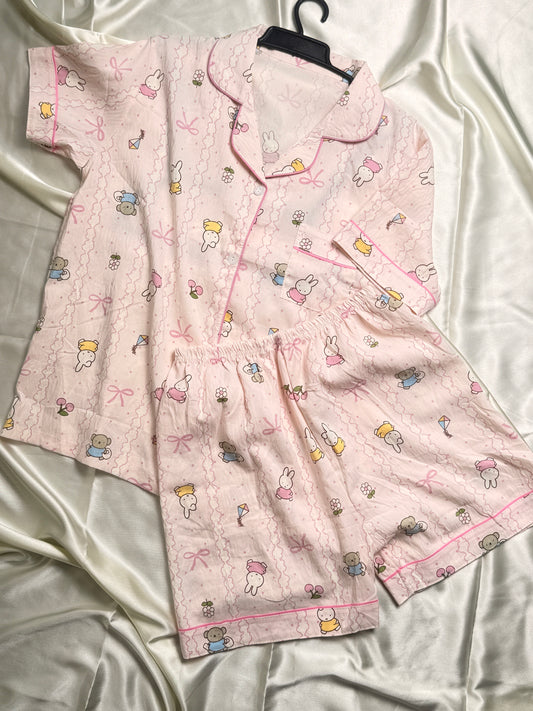 HALF SLEEVE BUNNY BLISS BLENDED COTTON PJ SET FREE SIZE