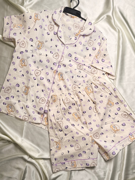 Sweet Teddy BLEND Cotton PJ Set – Half Sleeve Shirt & Shorts