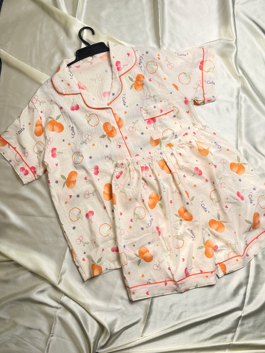 Citrus Bloom  BLEND Cotton PJ Set – Half Sleeve Shirt & Shorts