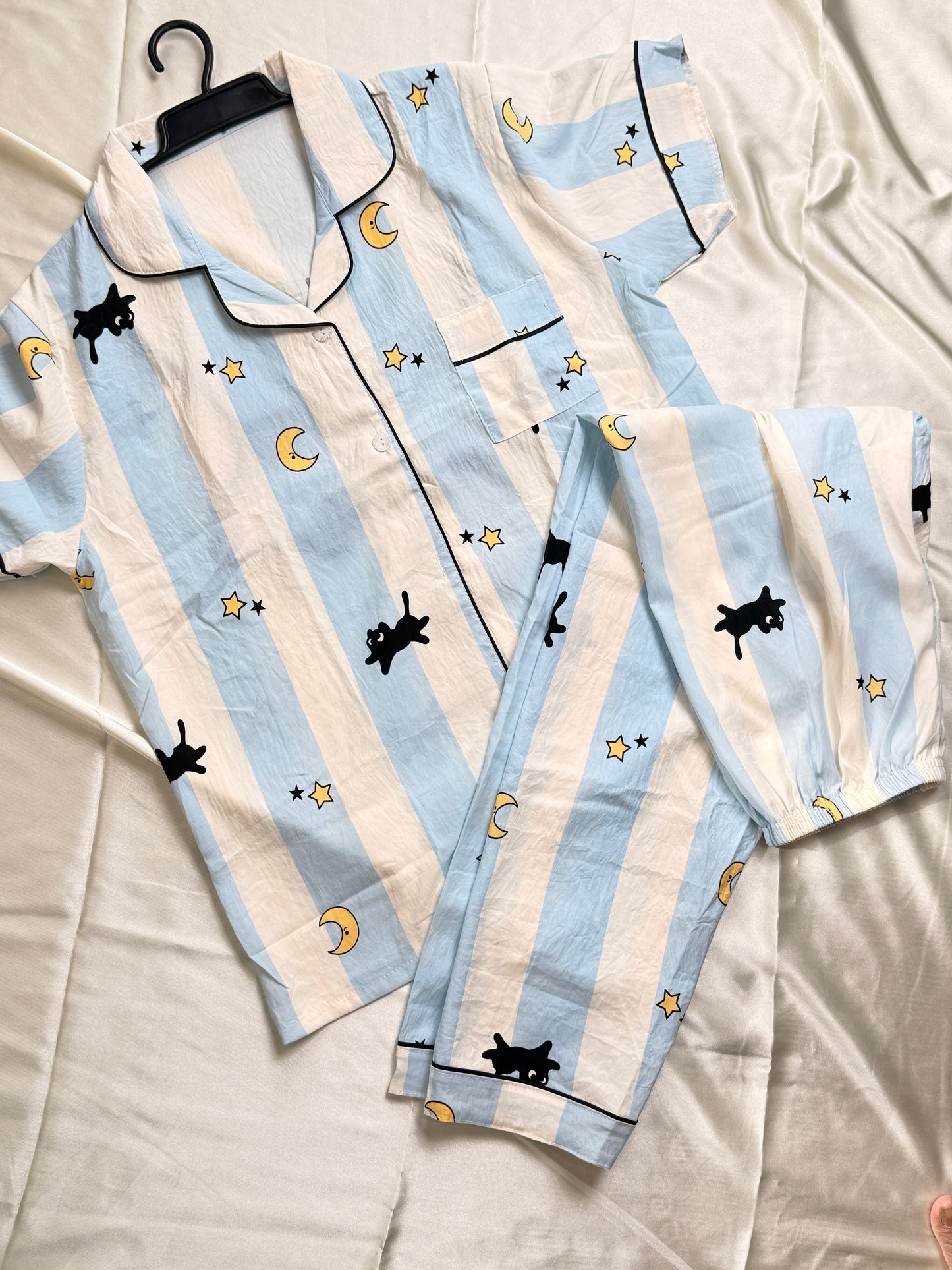 Midnight Cat & Starlight Stripes Pj set