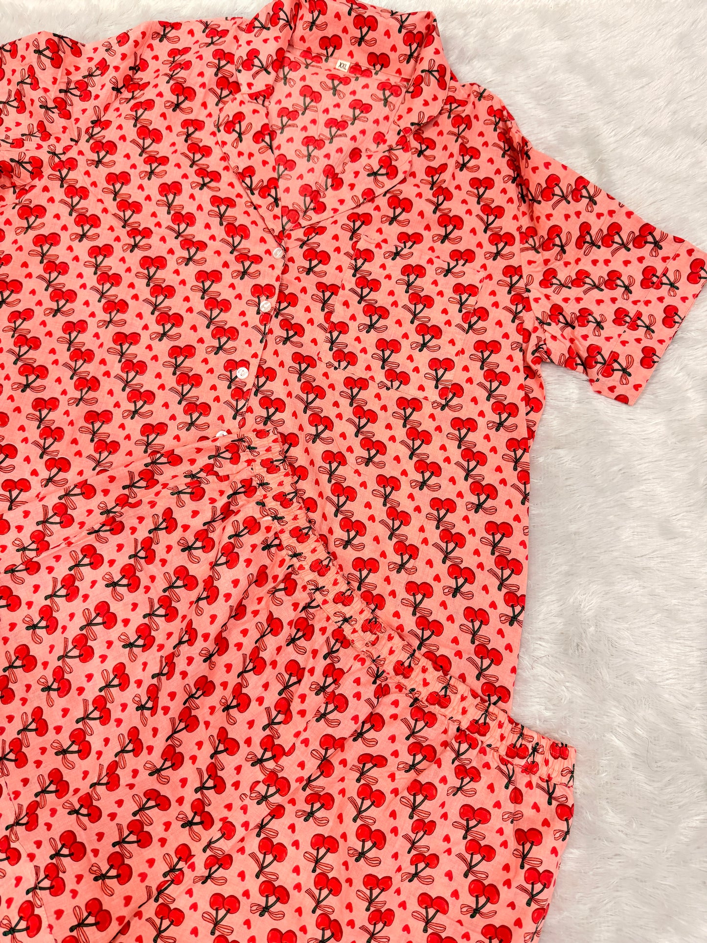 🍒 Cherry Print Cotton Night Suit