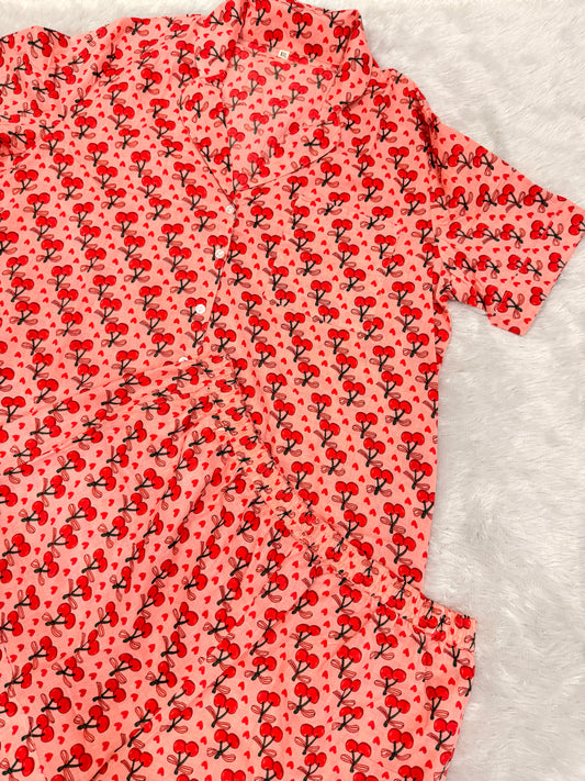 🍒 Cherry Print Cotton Night Suit