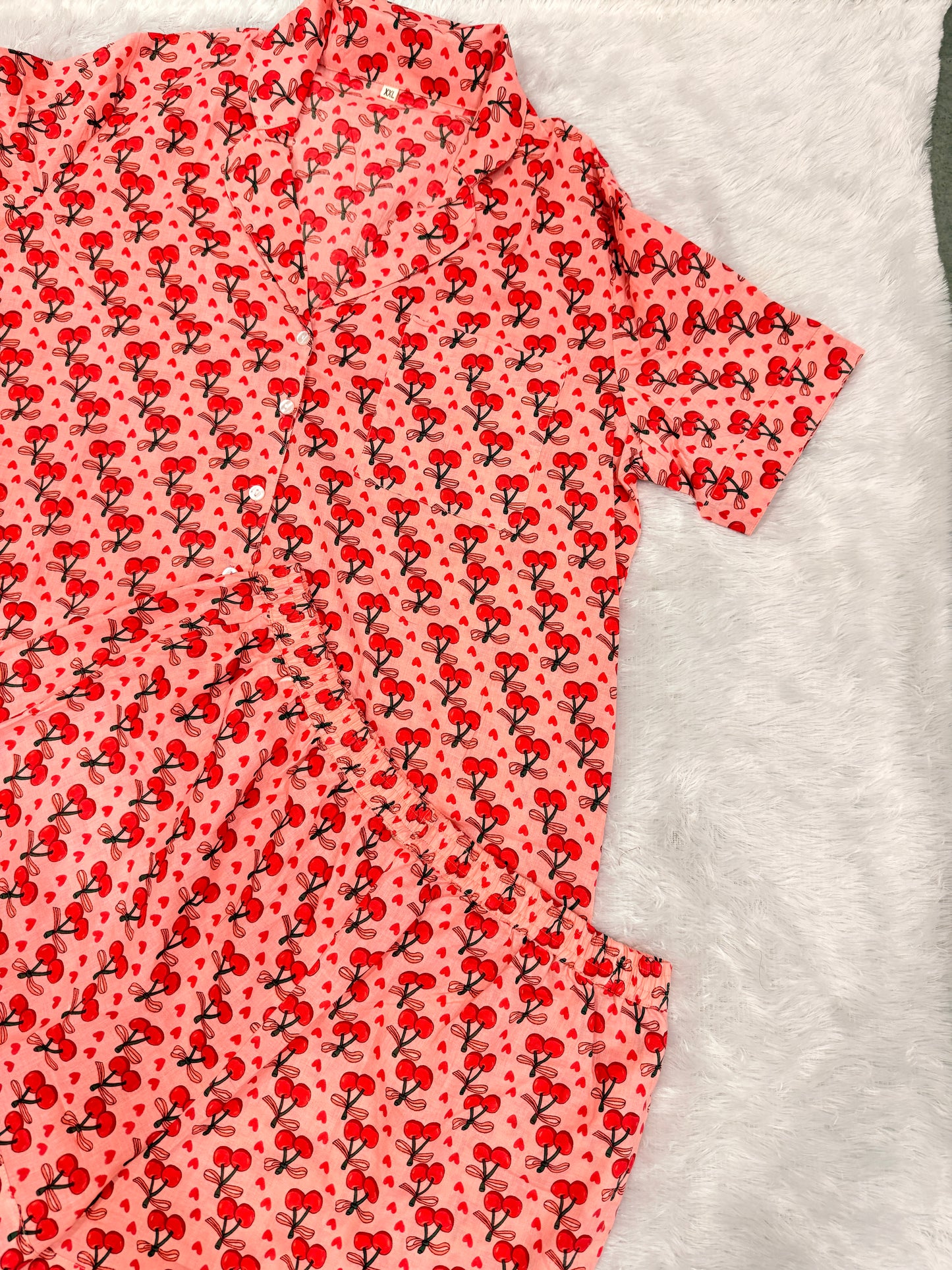 🍒 Cherry Print Cotton Night Suit