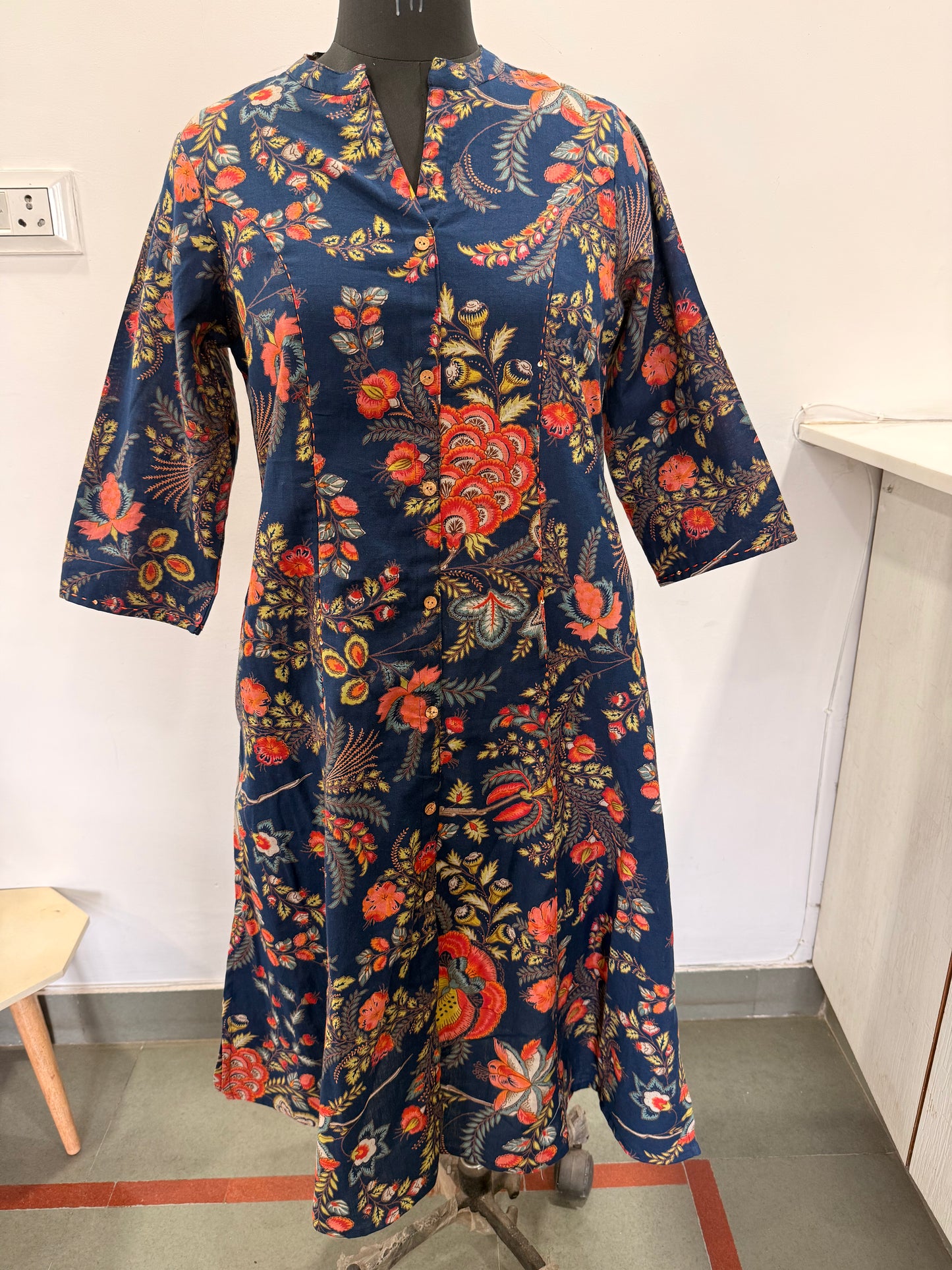 dark blue cotton flex aline kurti