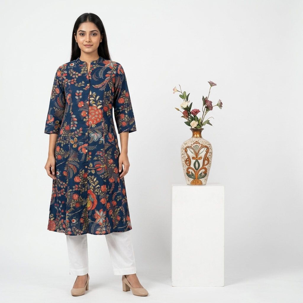 dark blue cotton flex aline kurti