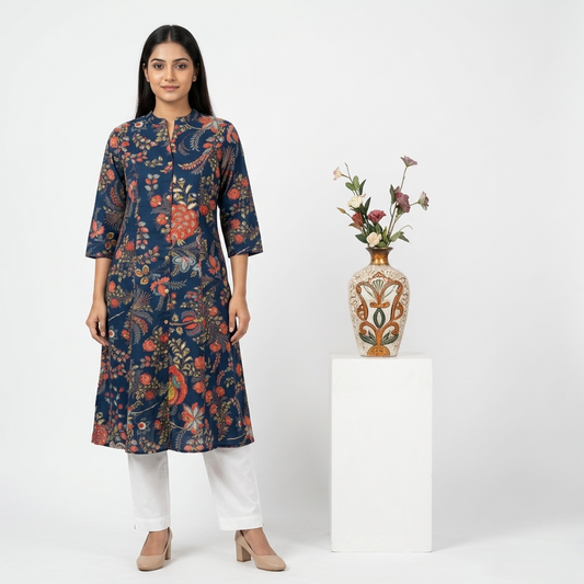 dark blue cotton flex aline kurti