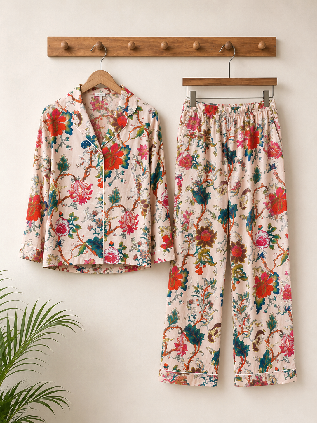 POWDER PINK FLORAL PURE COTTON NIGHT SUIT