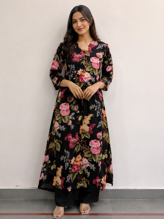 Black floral print