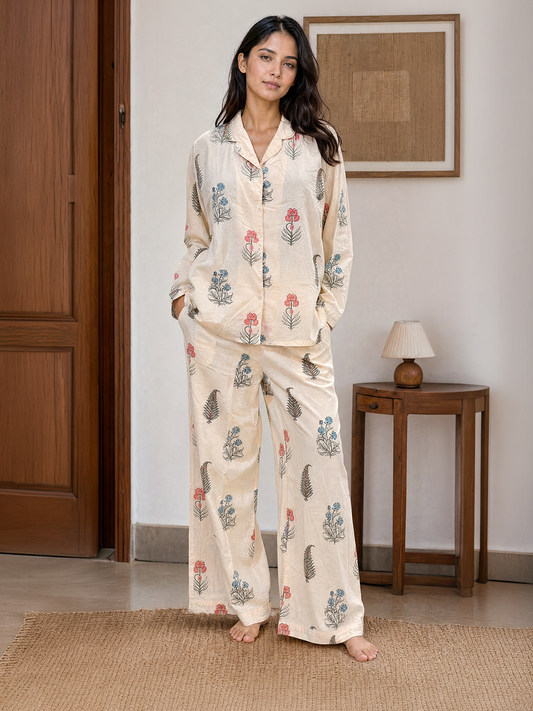 Ivory Floral Cotton PJ Set
