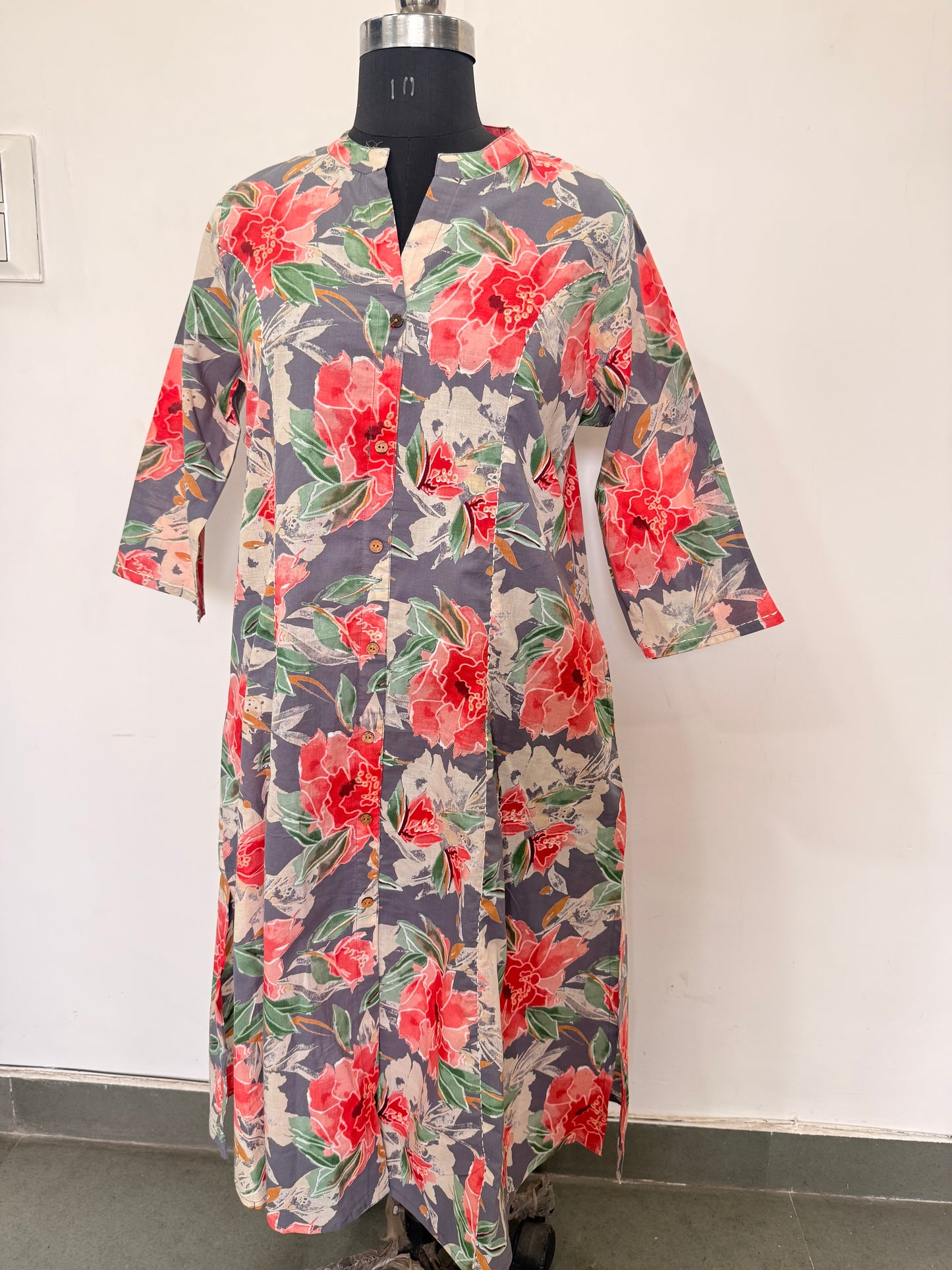 GREY FLORAL COTTON KURTI