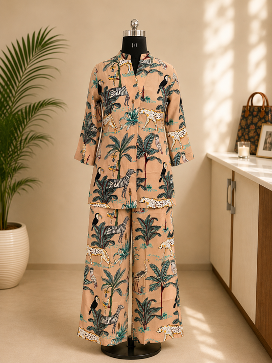 Sand Beige Tropical Print