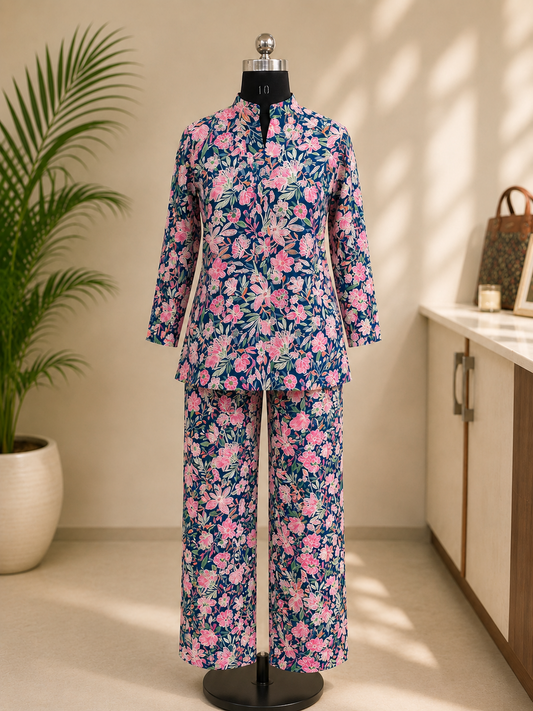 DARK BLUE FLORAL PRINT