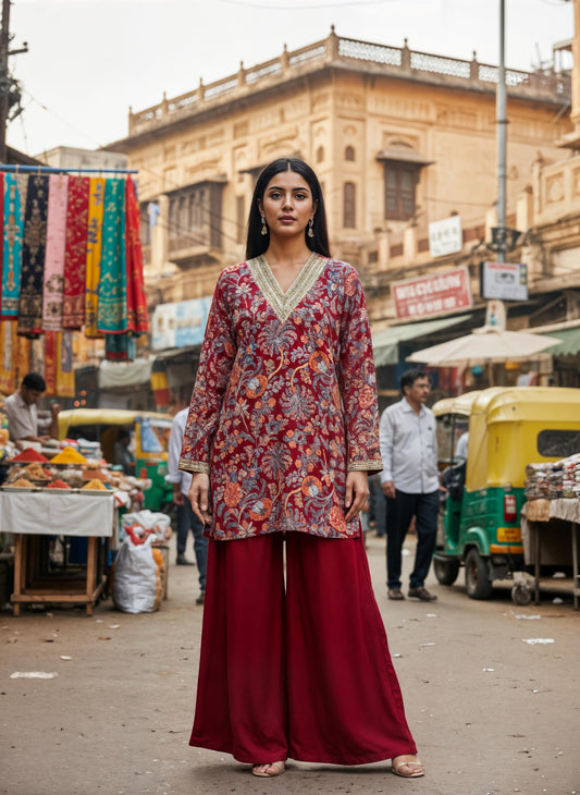 MODAL SILK CO-ORD SET MAROON